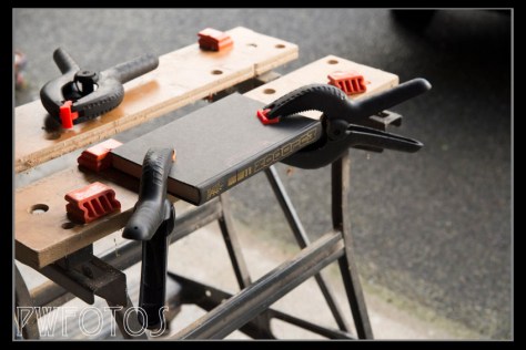 In order to create a gap through the whole book the easiest approach was to clamp the book shut and use my jigsaw to cut a section out.