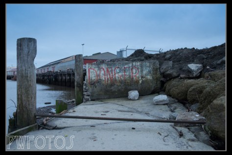 Part of the wharf is falling apart. 