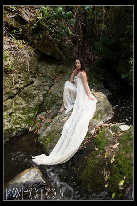 Renee in a 5 metre lace wrap. We had to careful that it did not get too close of the water because the weight could have been an issue.