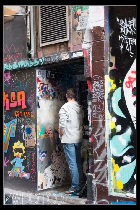 One of the street artists in Hosier Lane