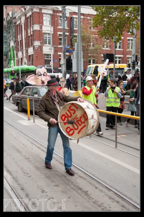 I was held up with a large protest about the Budget. This guy made a lot of noise at the back of the march