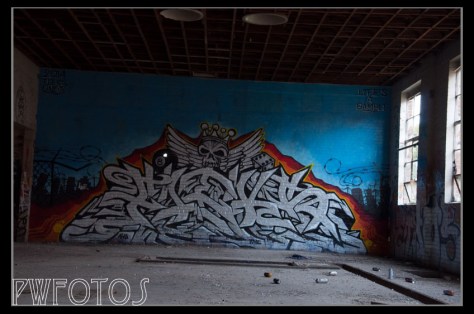 This entire wall was painted  which must have taken some time